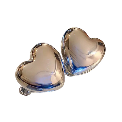 Large Silver Puffy Heart Earrings